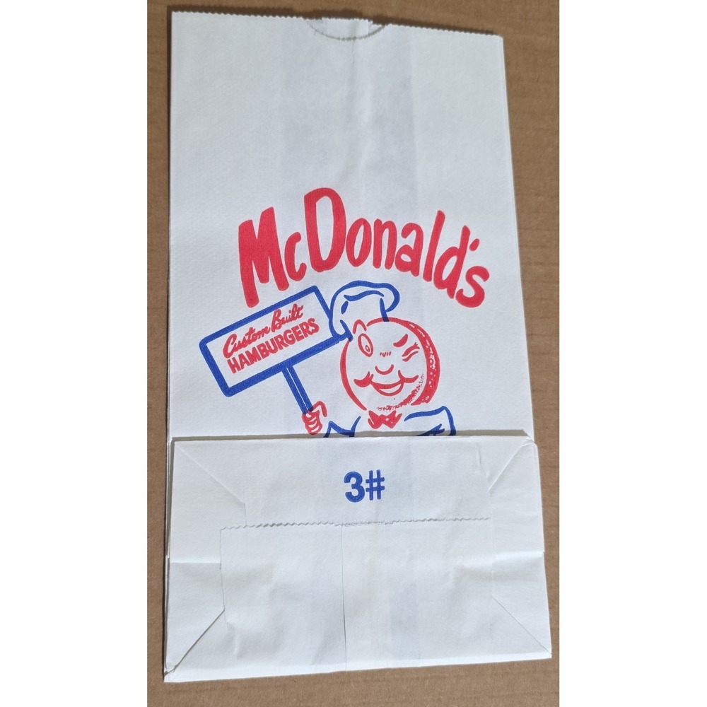 Rare Early McDonald's #3 Paper Bag Scarce / Vintage Speedee